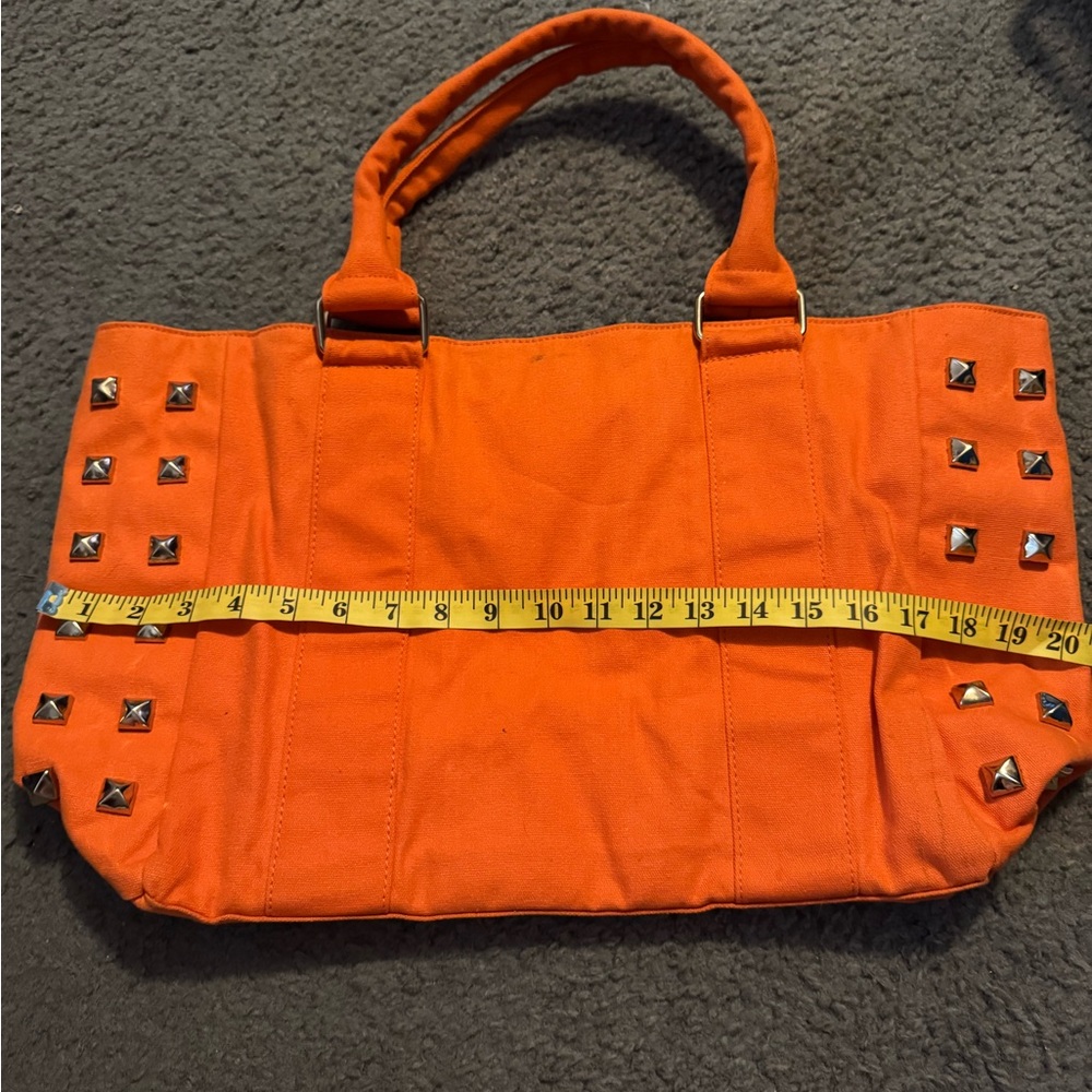Poppie Jones Orange Studded Tote Bag with Double Handles